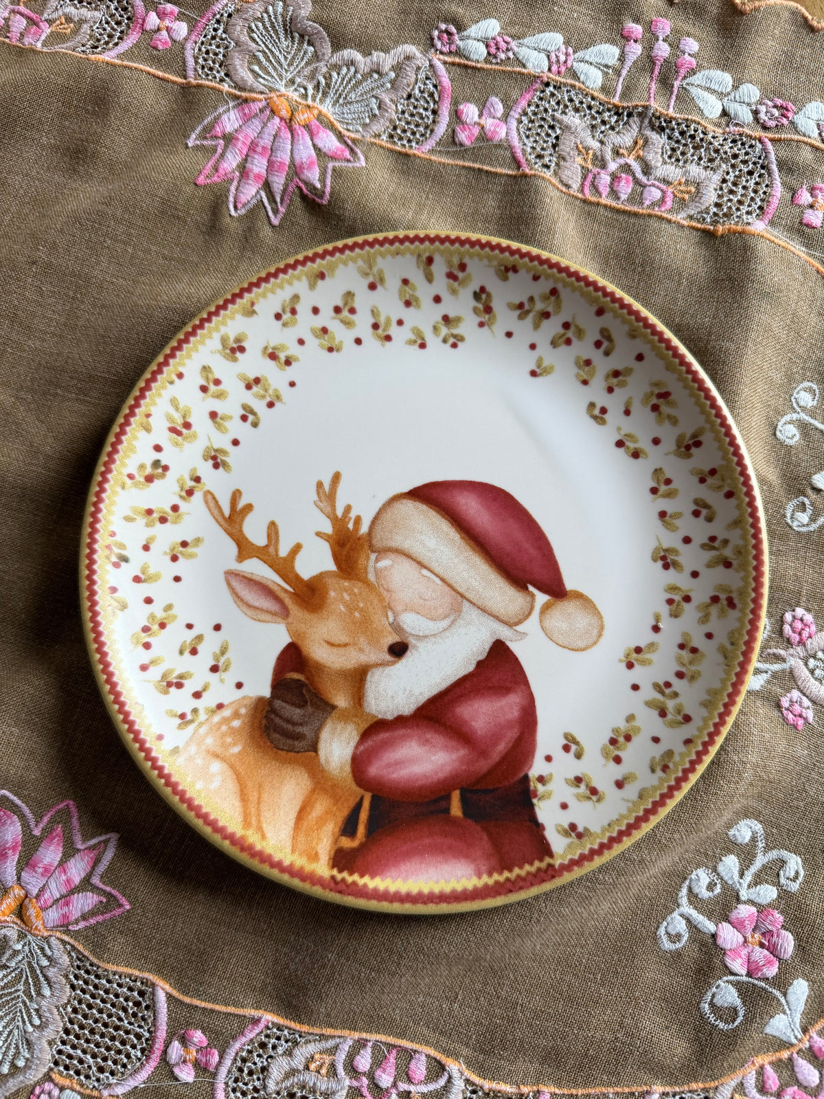 Prato de Sobremesa Natalino Papai Noel e Rena – 21cm