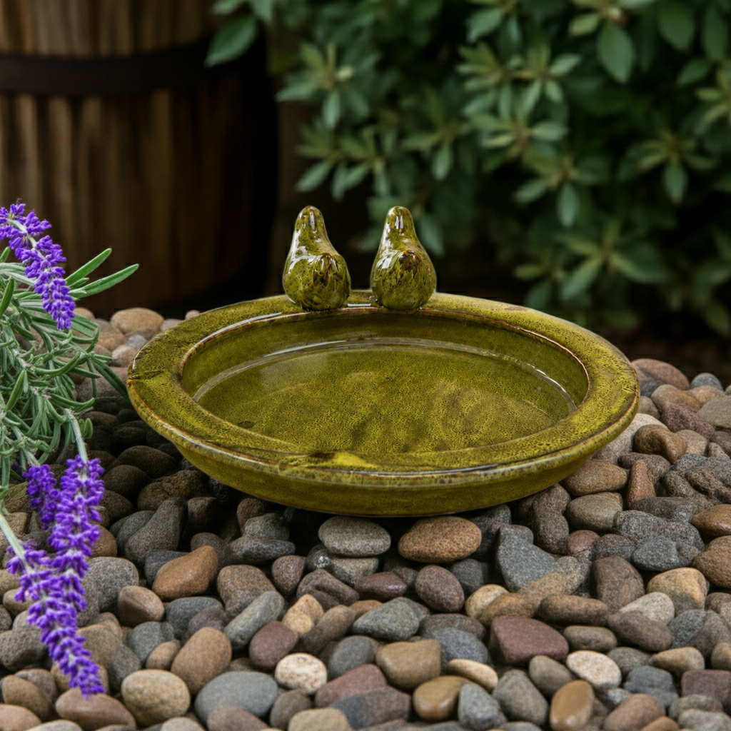 Centro de Mesa Decorativo em Cerâmica Verde com Pássaros