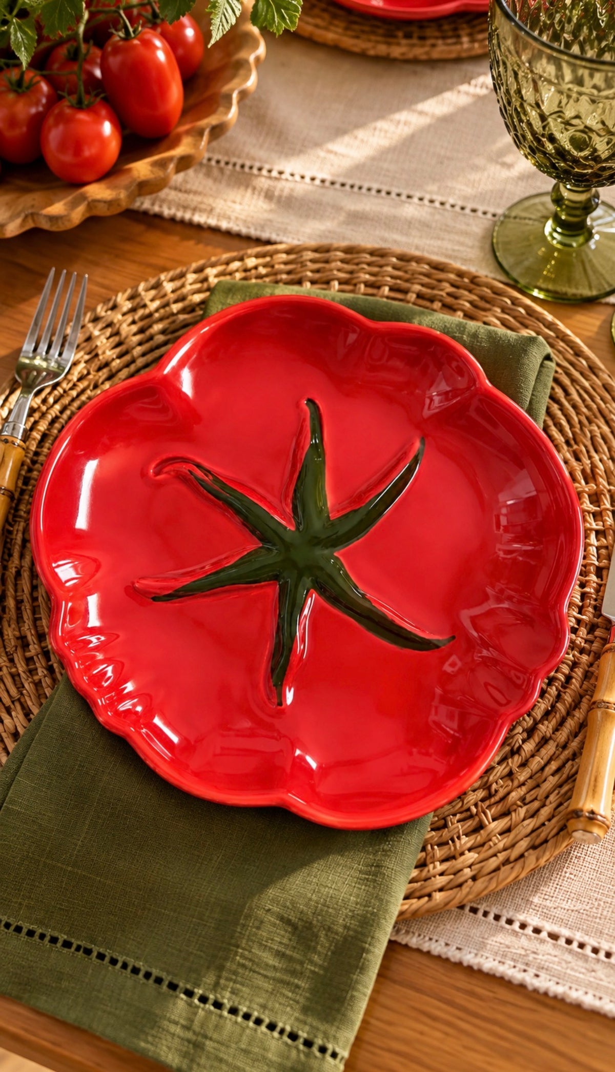 Prato Raso de Cerâmica Tomate Vermelho