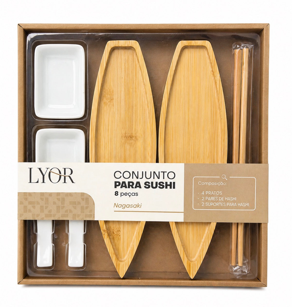 Conjunto para Sushi 8 Peças com Bandejas em Bambu – Completo e Elegante