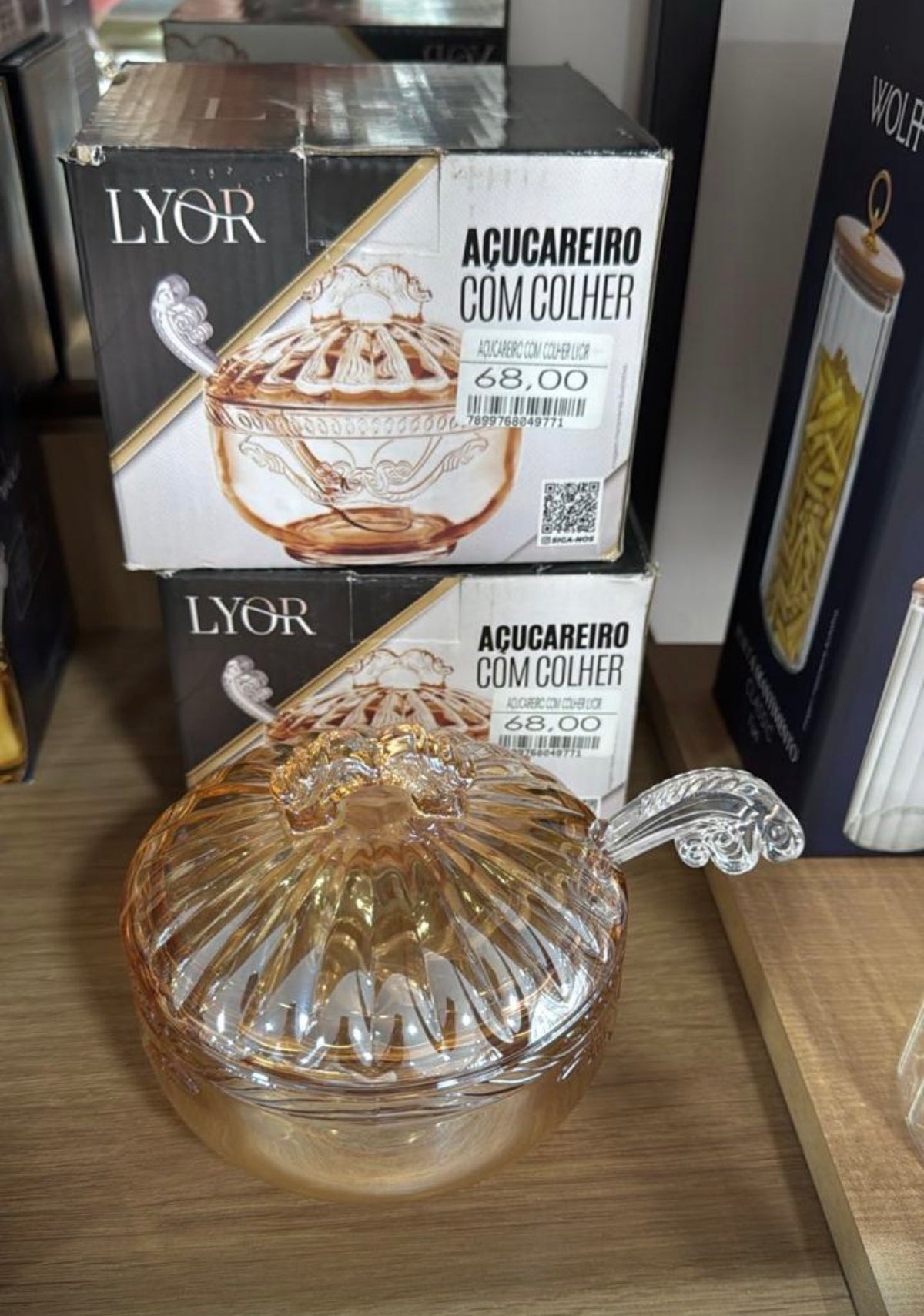 Açucareiro de Vidro Âmbar com Colher