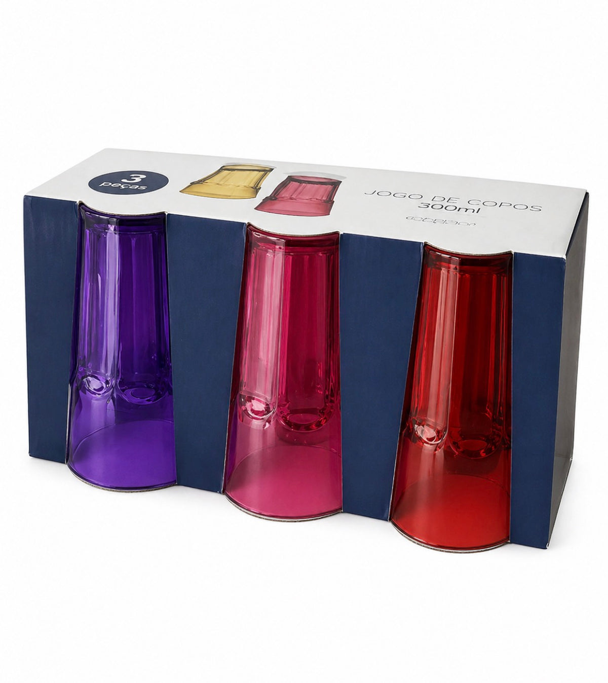 Jogo de Copos Coloridos 300ml – Kit com 6 Peças em Vidro