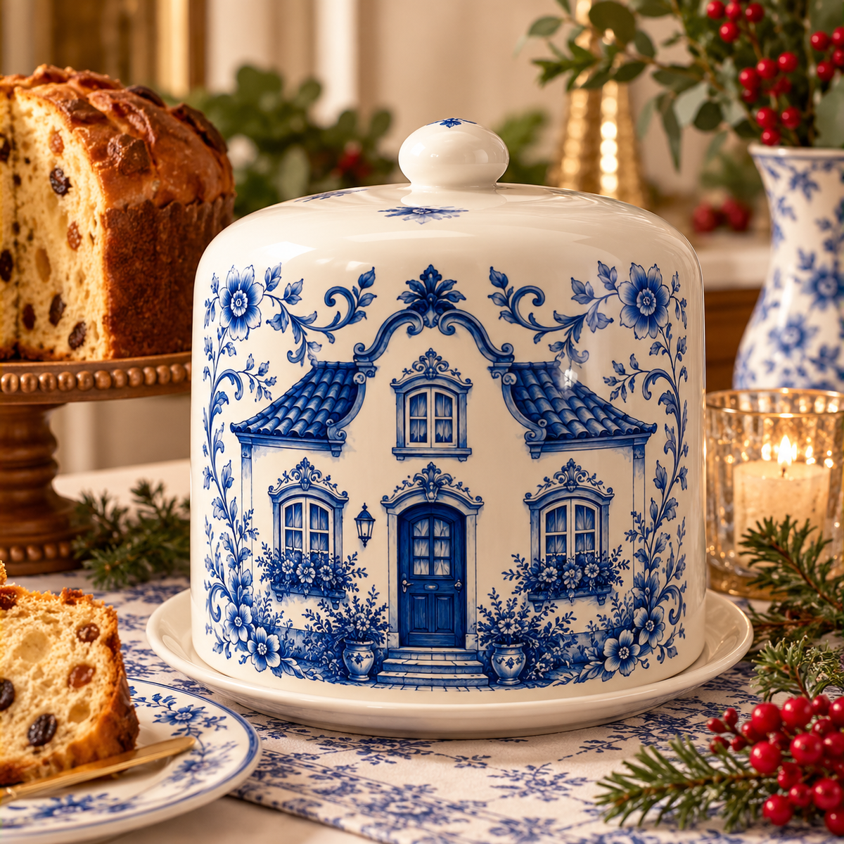Panetoneira de Porcelana Casa Azul- panetone de 1kg