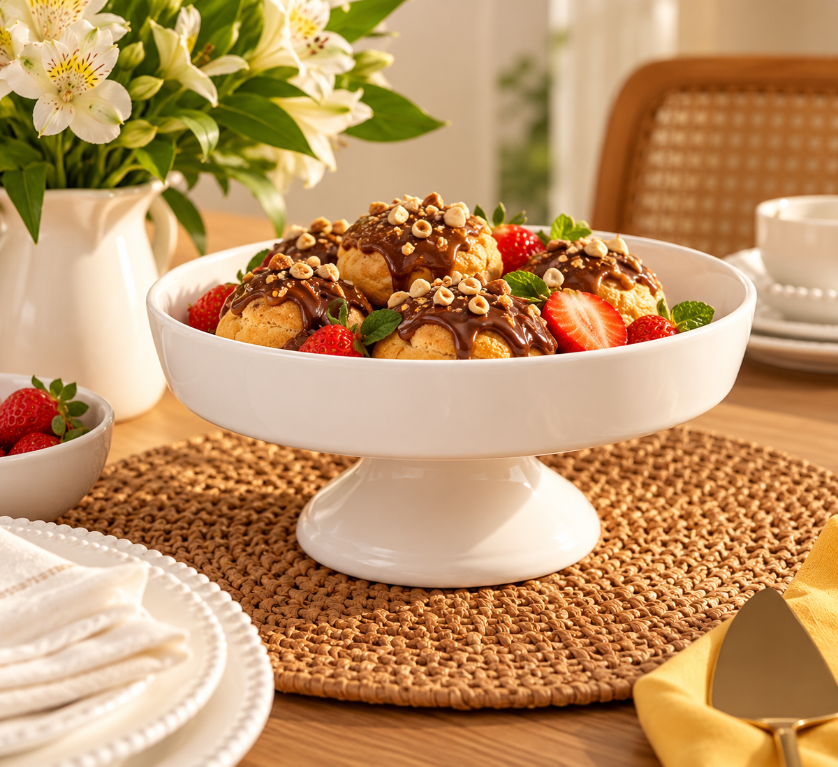 Fruteira com Pé de Porcelana Branca 27 cm