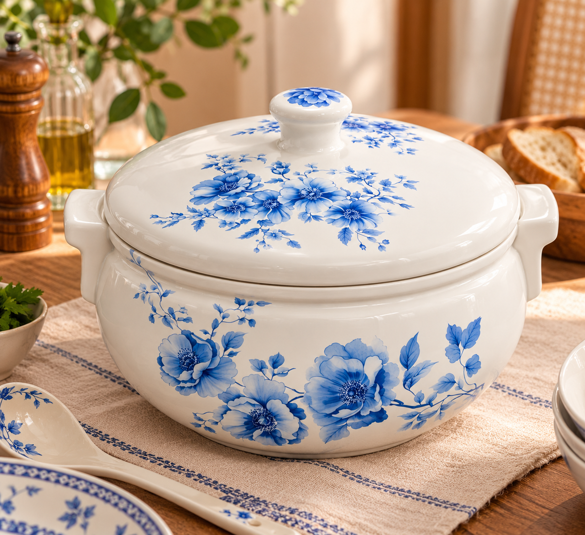 Sopeira com Tampa Floral Azul 4,5 Litros