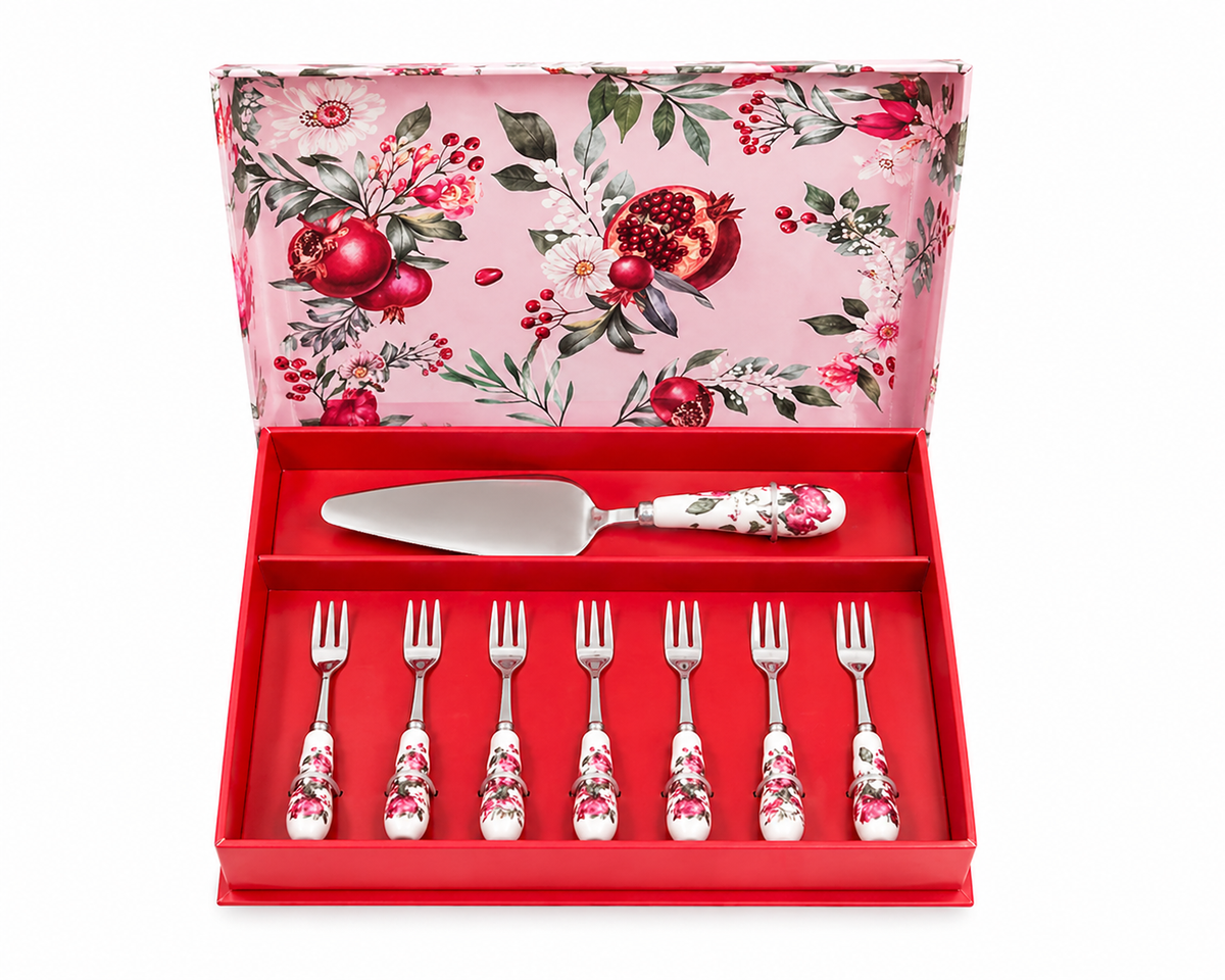 Jogo de Garfinhos com Espátula de Bolo – Floral Elegante