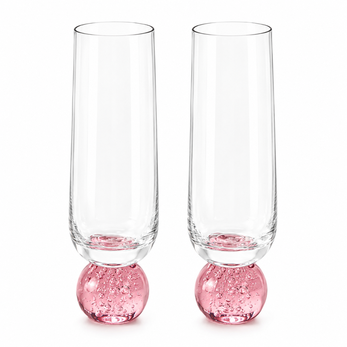 Jogo de 2 Taças Orbe para Espumante com Base Rosa em Bolha de Vidro – Kit 2 Peças