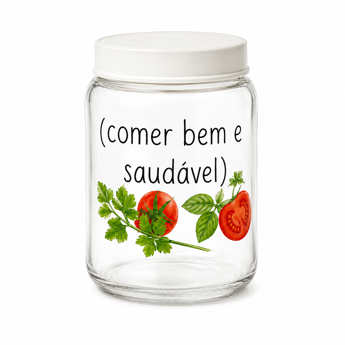 Pote Hermético de Vidro “Comer Bem é Saudável” – 450ml