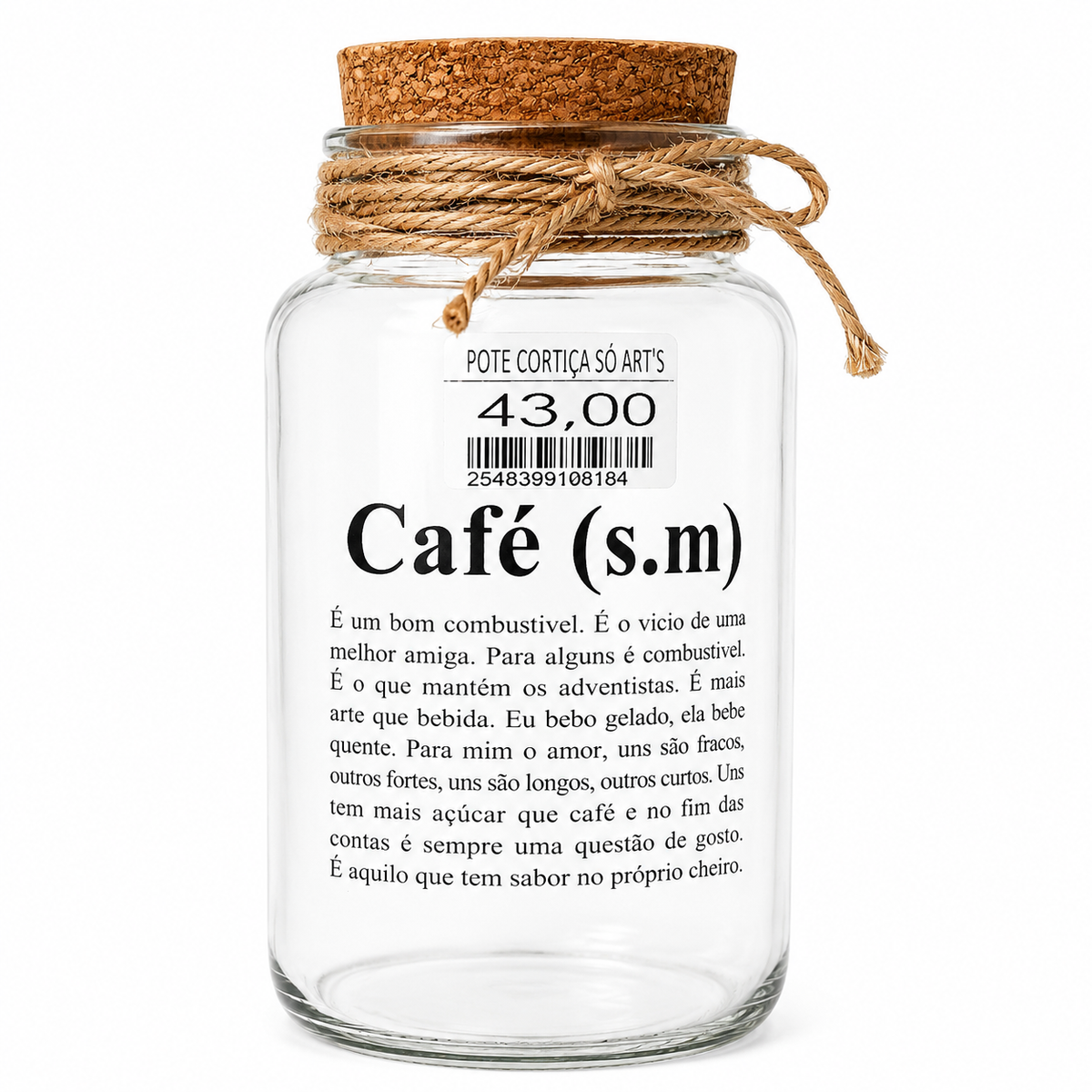 Pote Decorativo de Vidro “Café” com Tampa de Cortiça – 750ml
