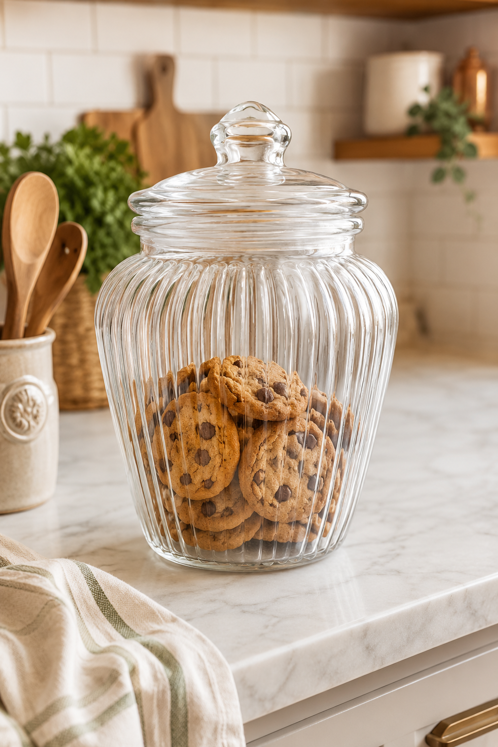 Pote Decorativo de Vidro Canelado com Tampa – 3,5 Litros