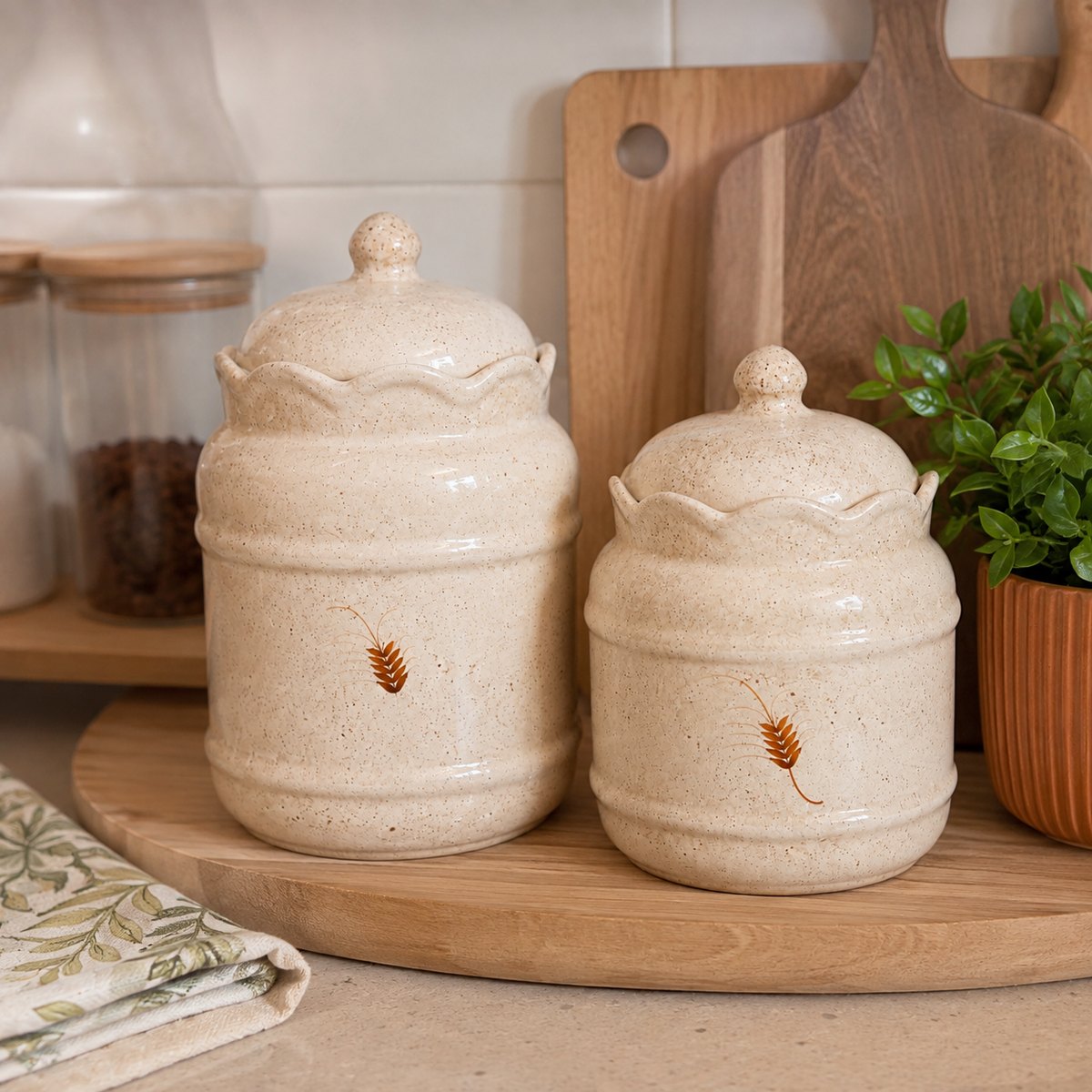 Kit Potes de Cerâmica com Tampa Decorativos – 2 Peças