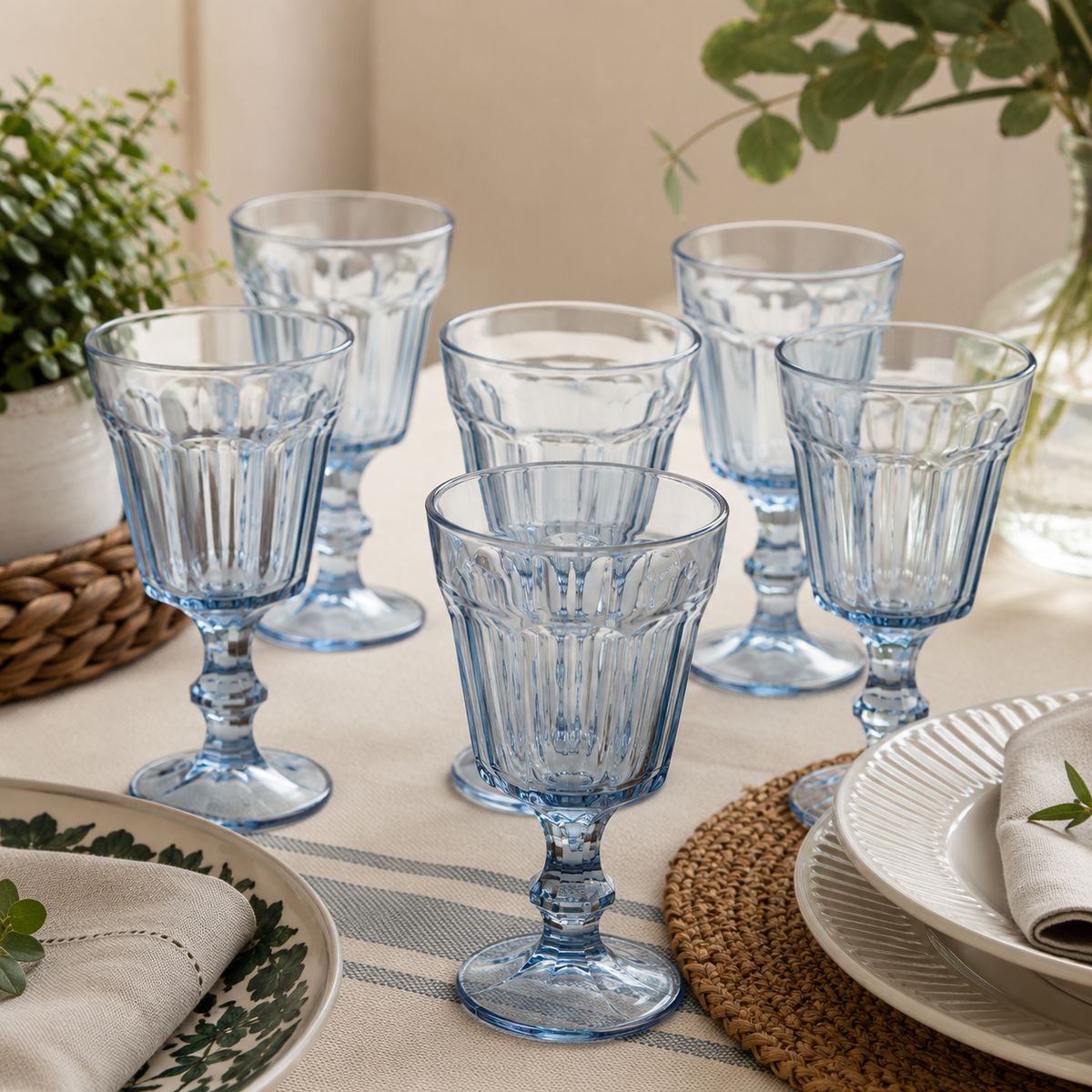 Jogo com 6 Taças de Vidro Azul 230 ml