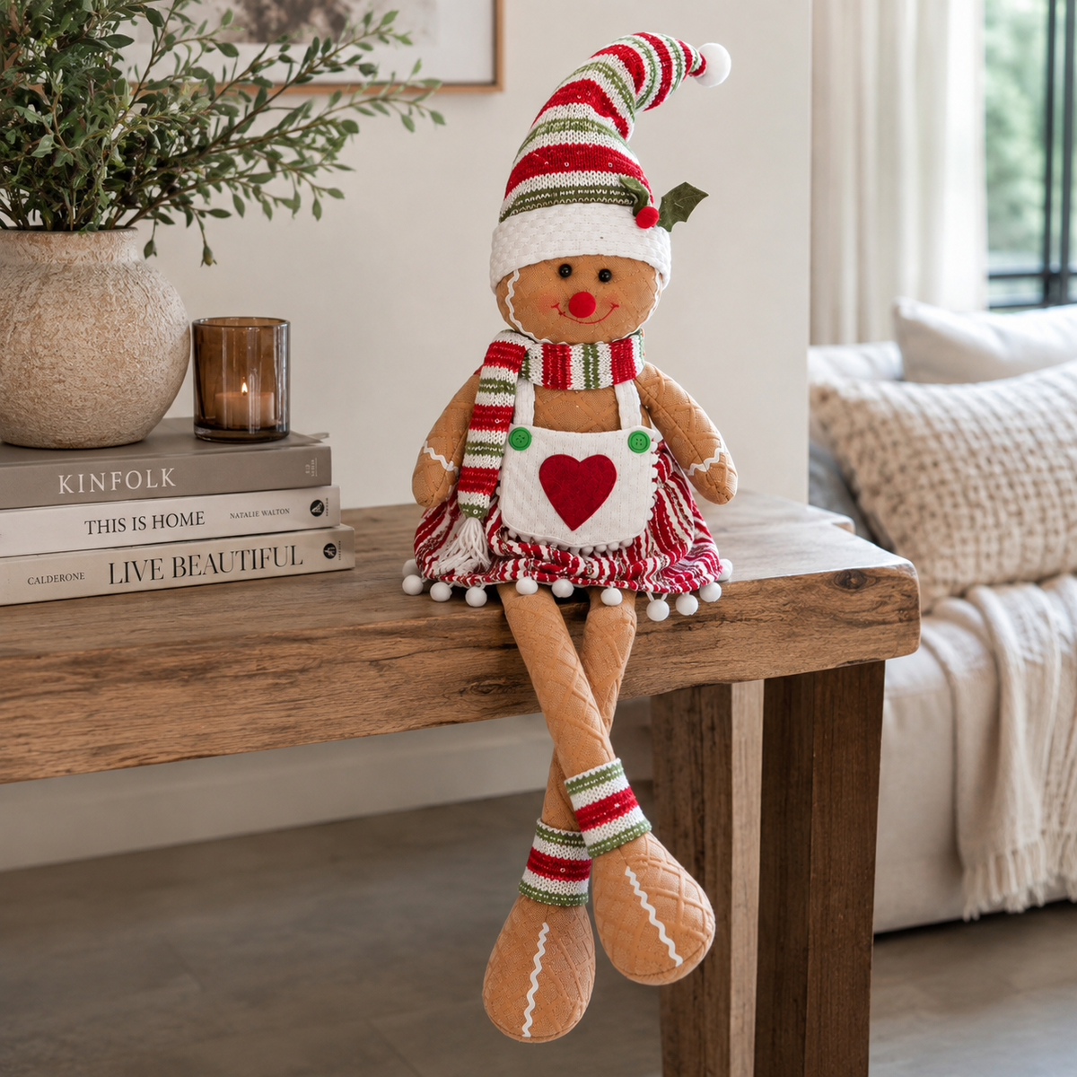 Boneco Decorativo Gingerbread Sentado com Pernas Longas – Enfeite Natalino 90 cm