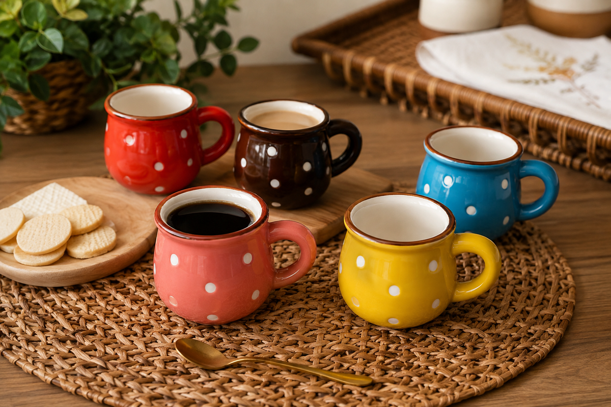 Caneca Poá Colorida em Cerâmica 90ml