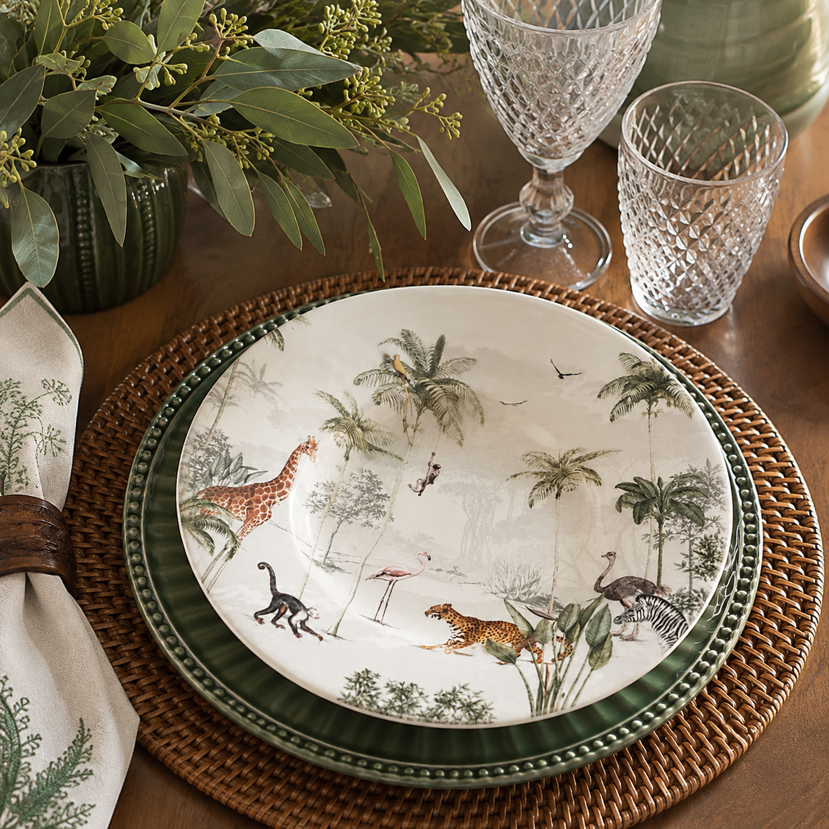 Prato Fundo para Risoto Safari Tropical em Porcelana