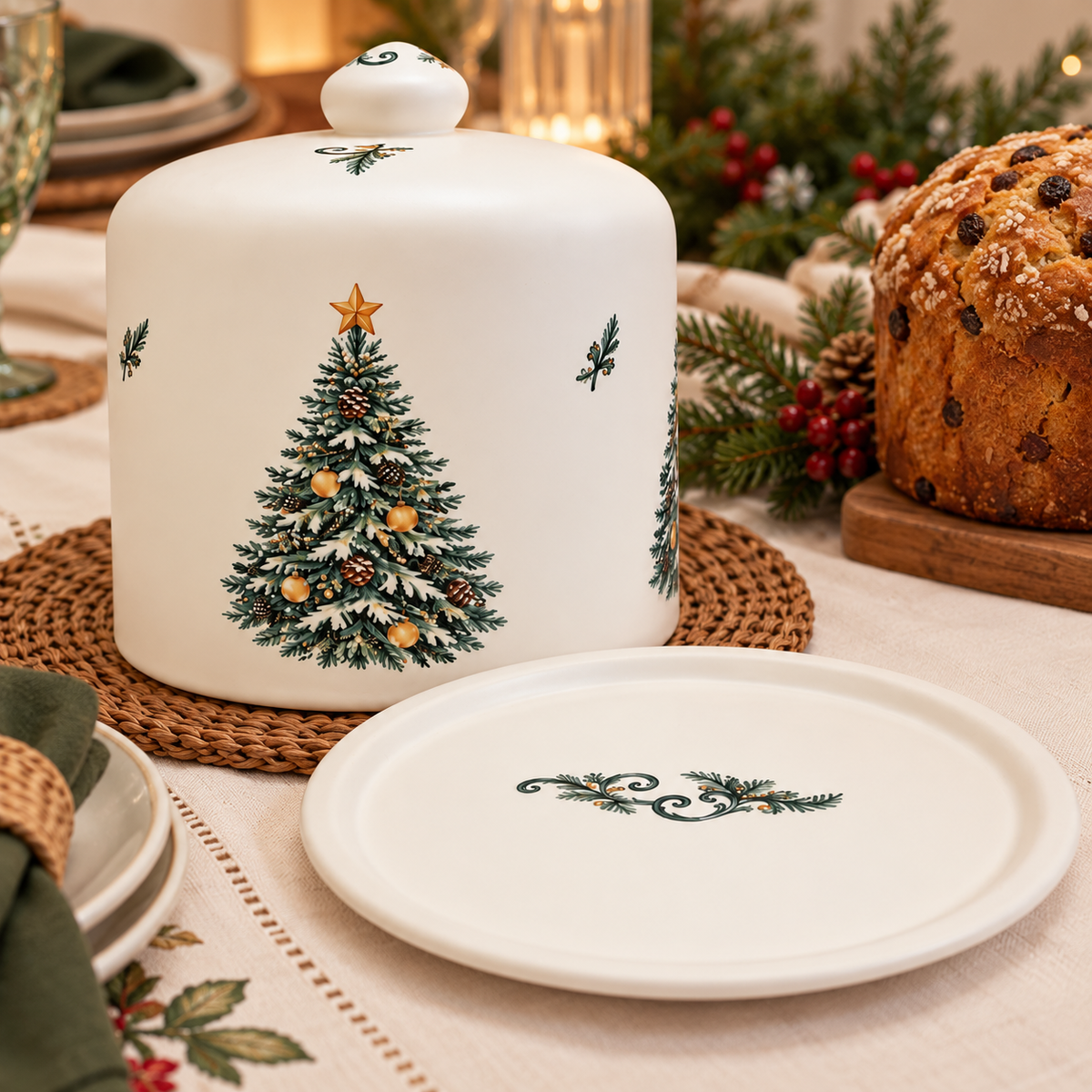 Panetoneira de Cerâmica com Árvore de Natal