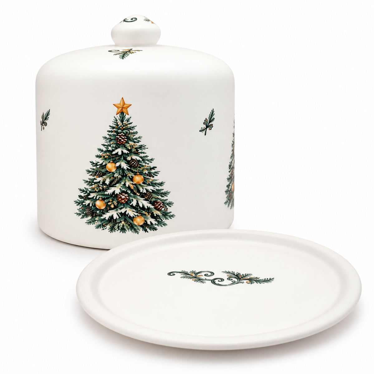 Panetoneira de Cerâmica com Árvore de Natal