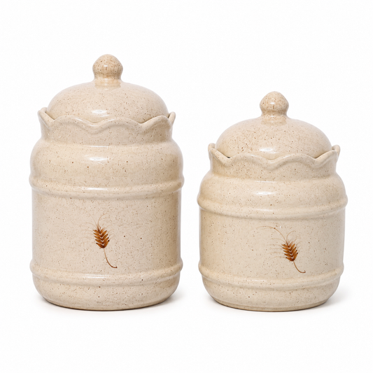 Kit Potes de Cerâmica com Tampa Decorativos – 2 Peças