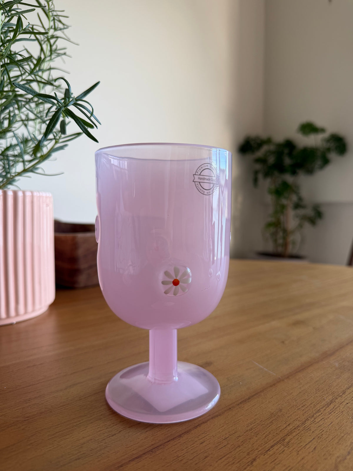 Taça de Vidro Rosa com Flor – 300 ml