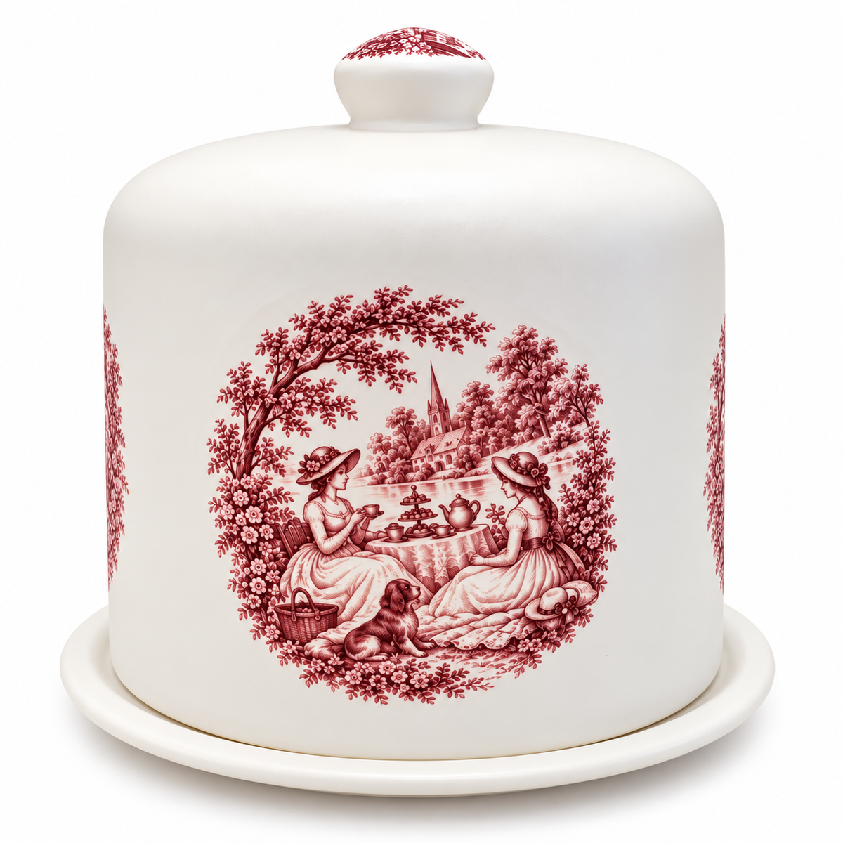 Panetoneira de Cerâmica Toile de Jouy Marsala com Tampa e Prato