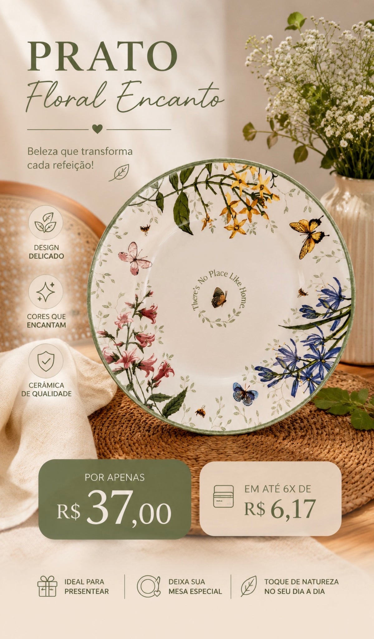Prato Raso Floral Borboletas