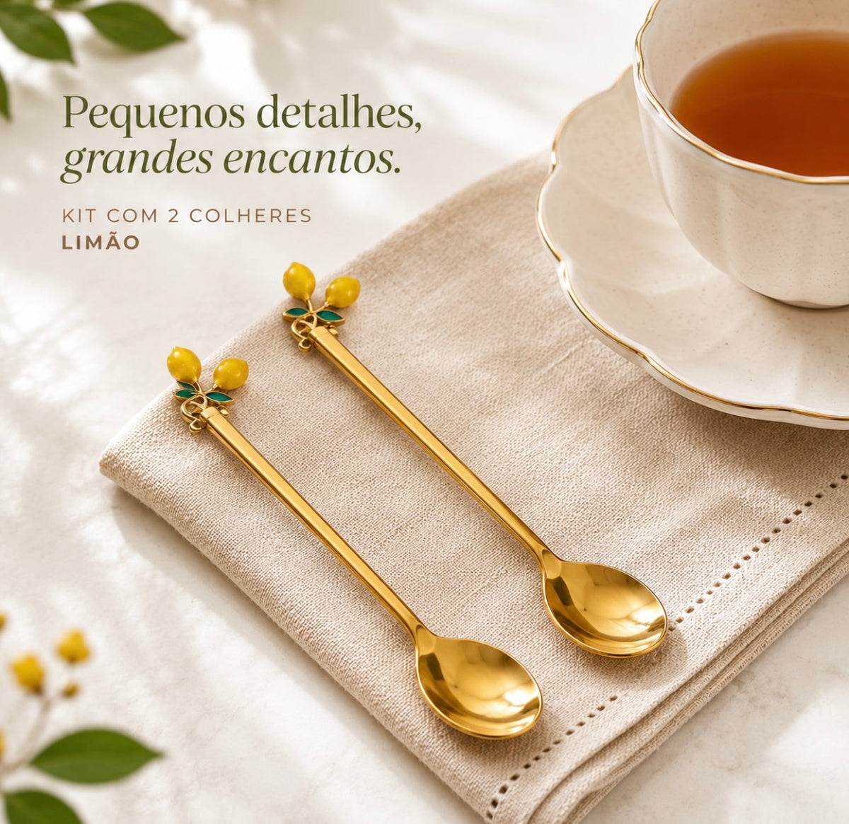 Kit com 2 Colheres Douradas Limão