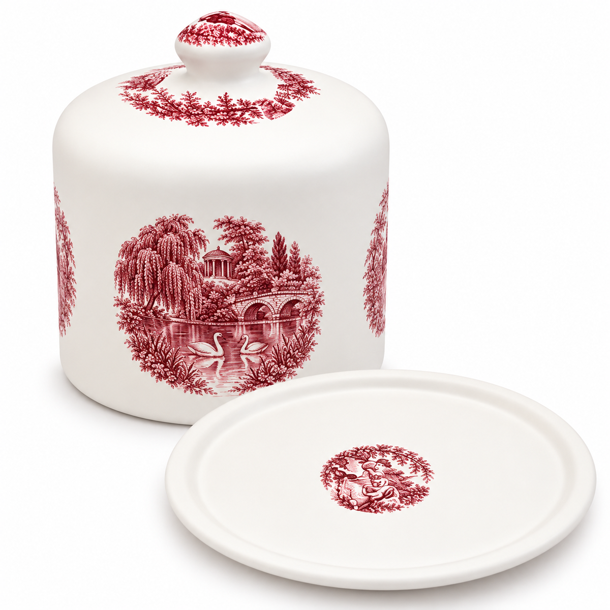 Panetoneira de Cerâmica Toile de Jouy Marsala com Tampa e Prato