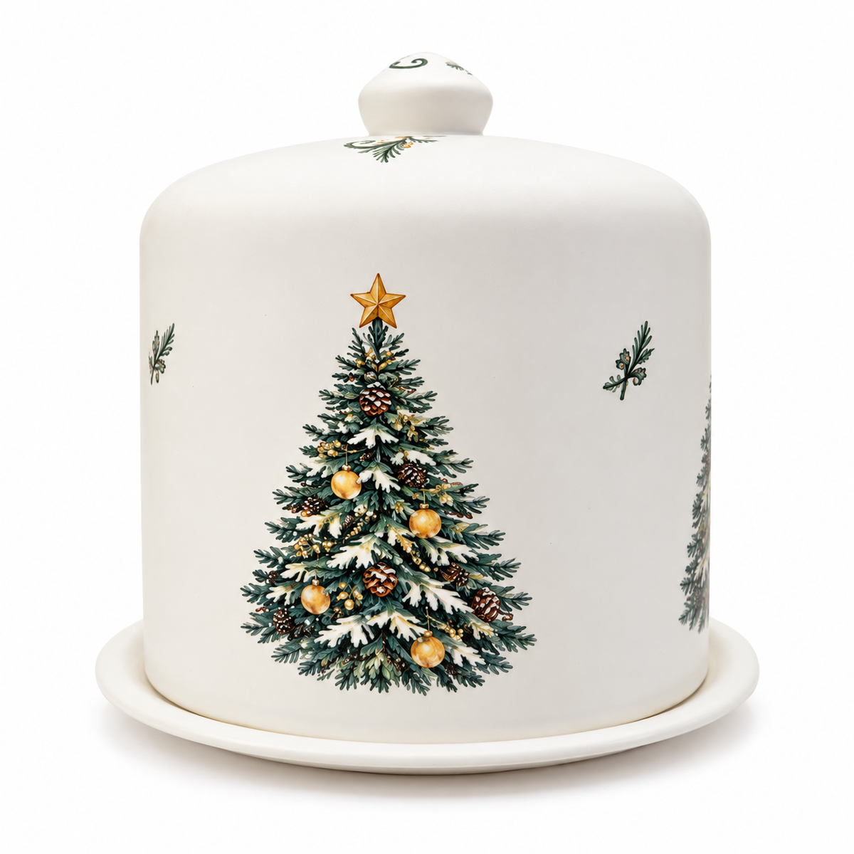 Panetoneira de Cerâmica com Árvore de Natal