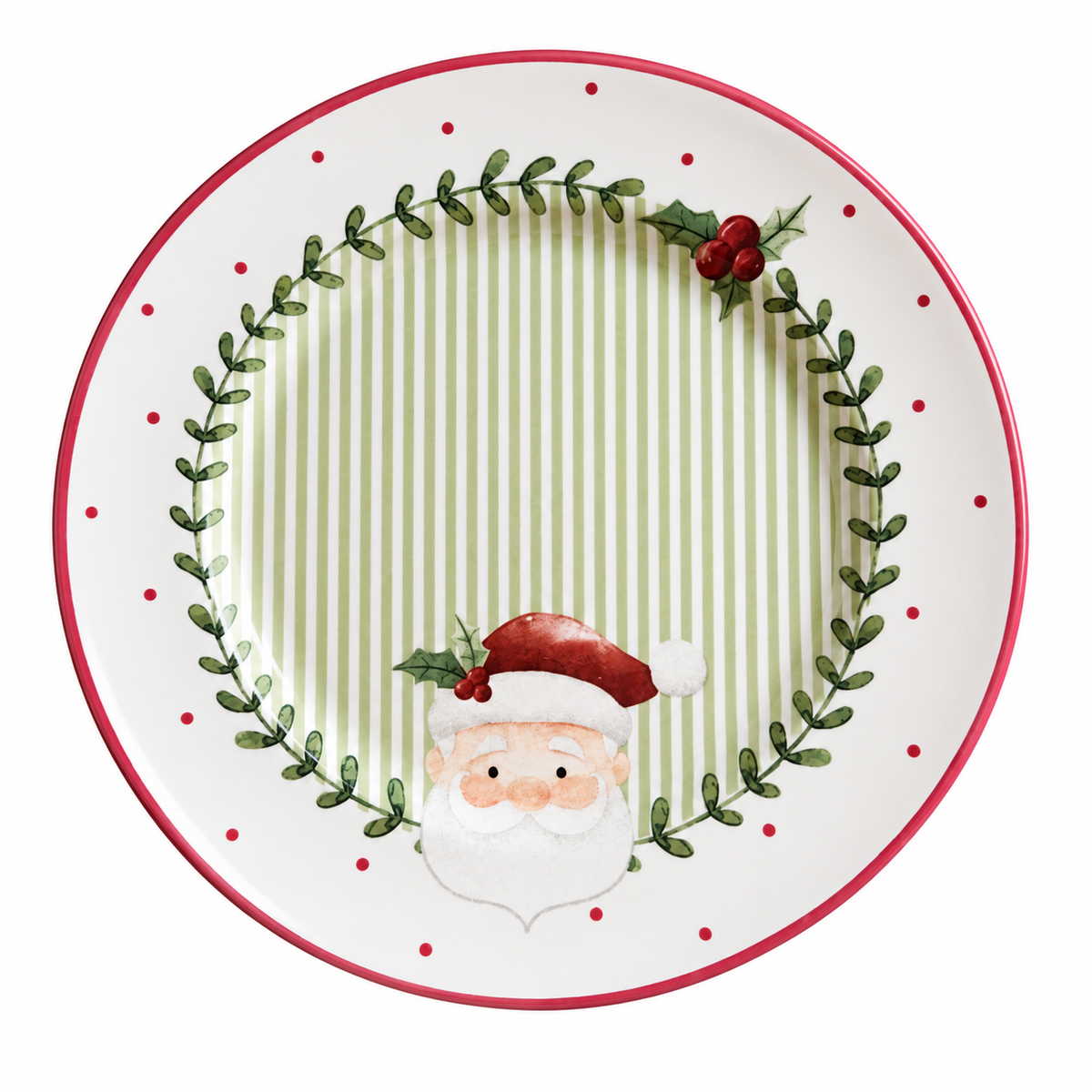 Prato Raso Natalino Papai Noel com Estampa Verde e Vermelha