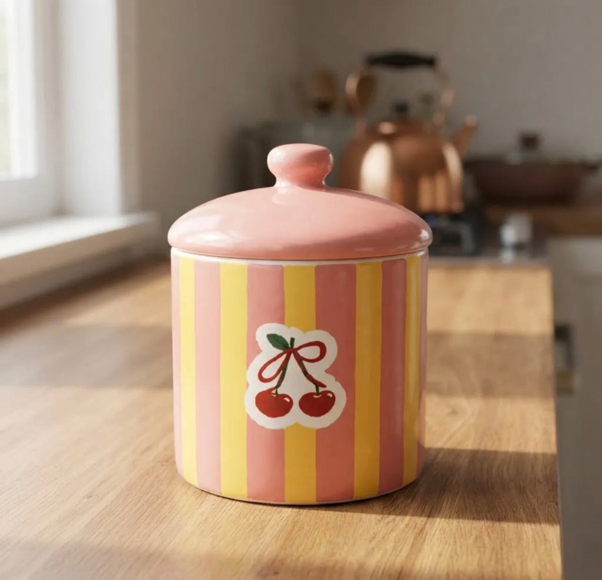 Bomboniere Decorativa Cerejas Listrada com Tampa – 17cm