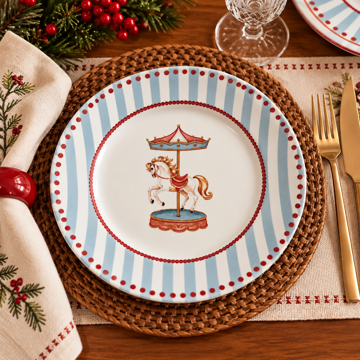 Prato de Sobremesa Natalino Carrossel 21cm – Coleção Natal