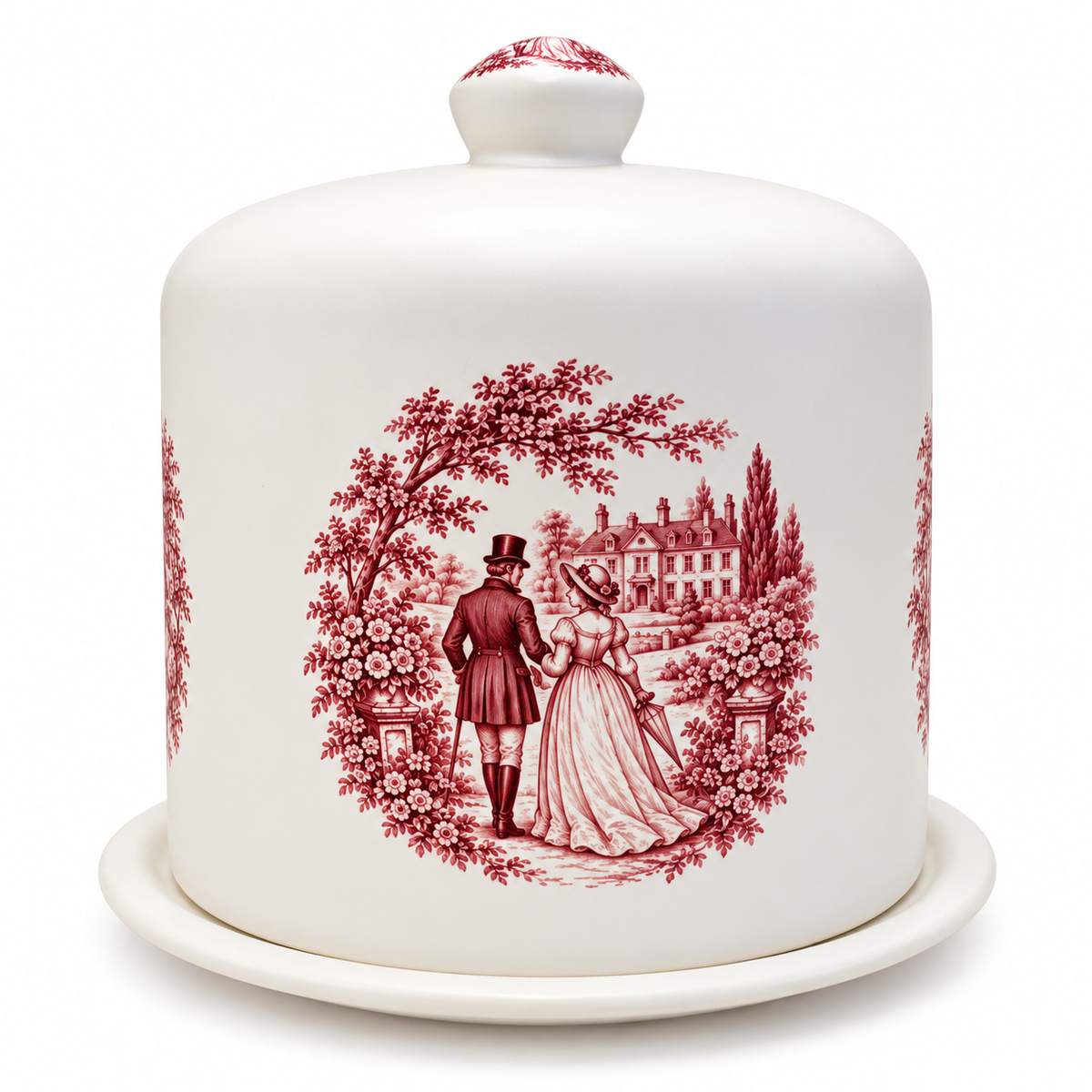 Panetoneira de Cerâmica Toile de Jouy Marsala com Tampa e Prato