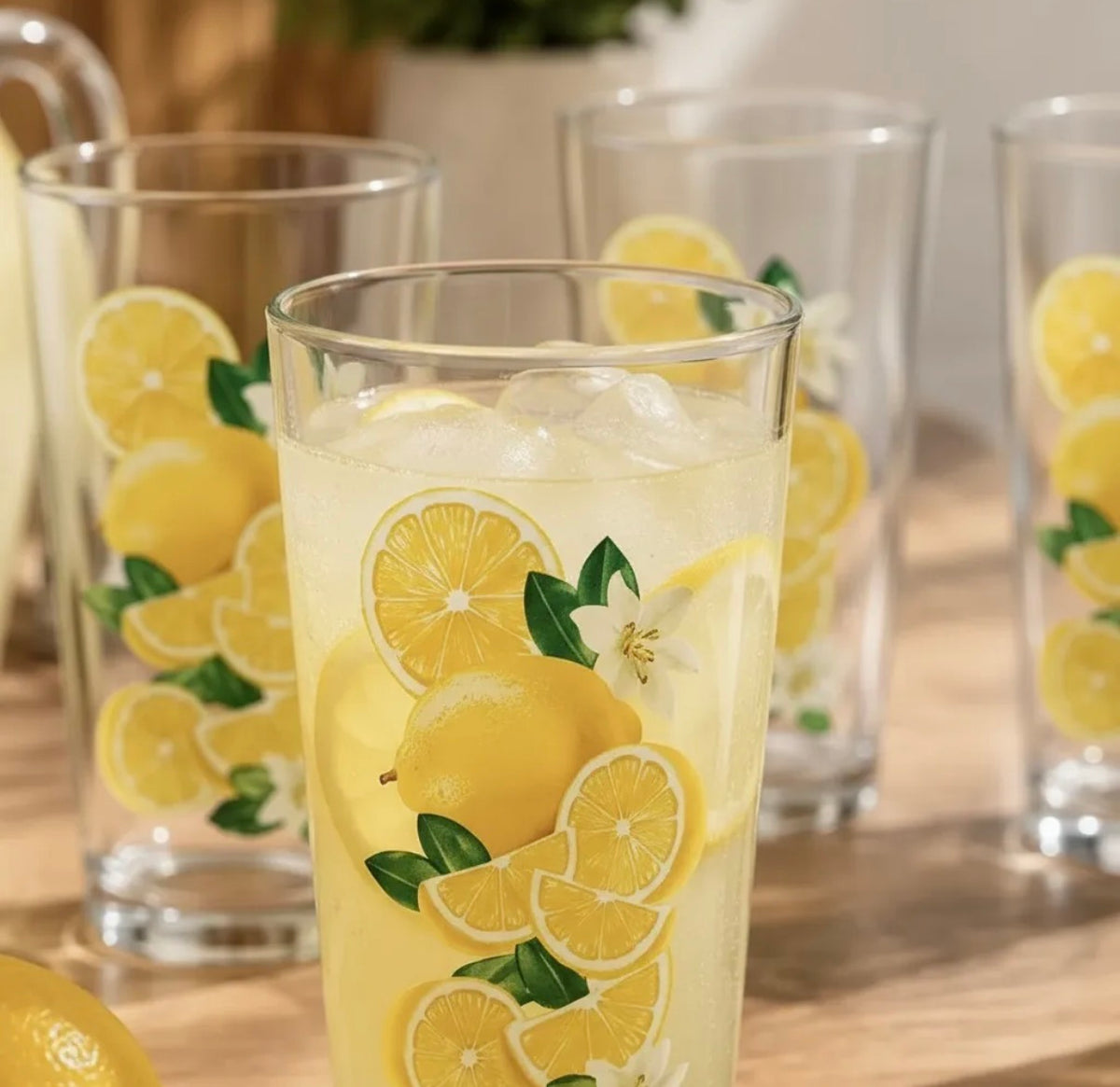 Jogo com 6 Copos de Vidro Decorados Limão 300ml