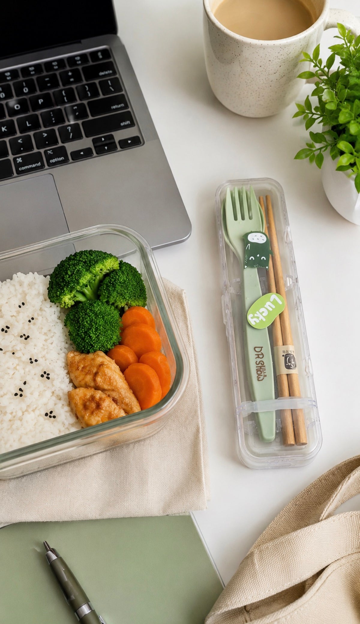 Kit Talheres Portátil com Garfo, Colher, Hashi e Estojo