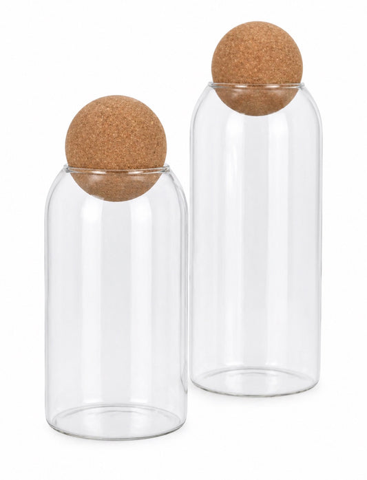 Kit Potes de Vidro com Tampa de Cortiça – Kit Decorativo e Organizador