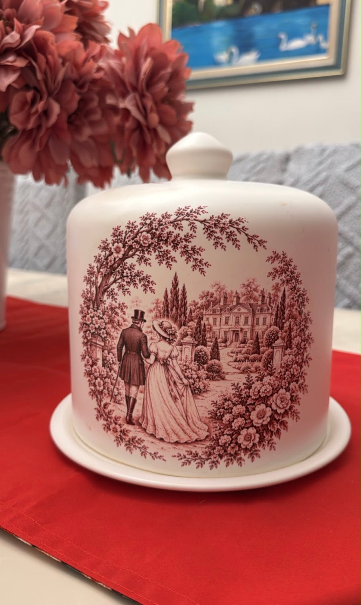 Porta Bolo com Tampa em Porcelana Toile de Jouy