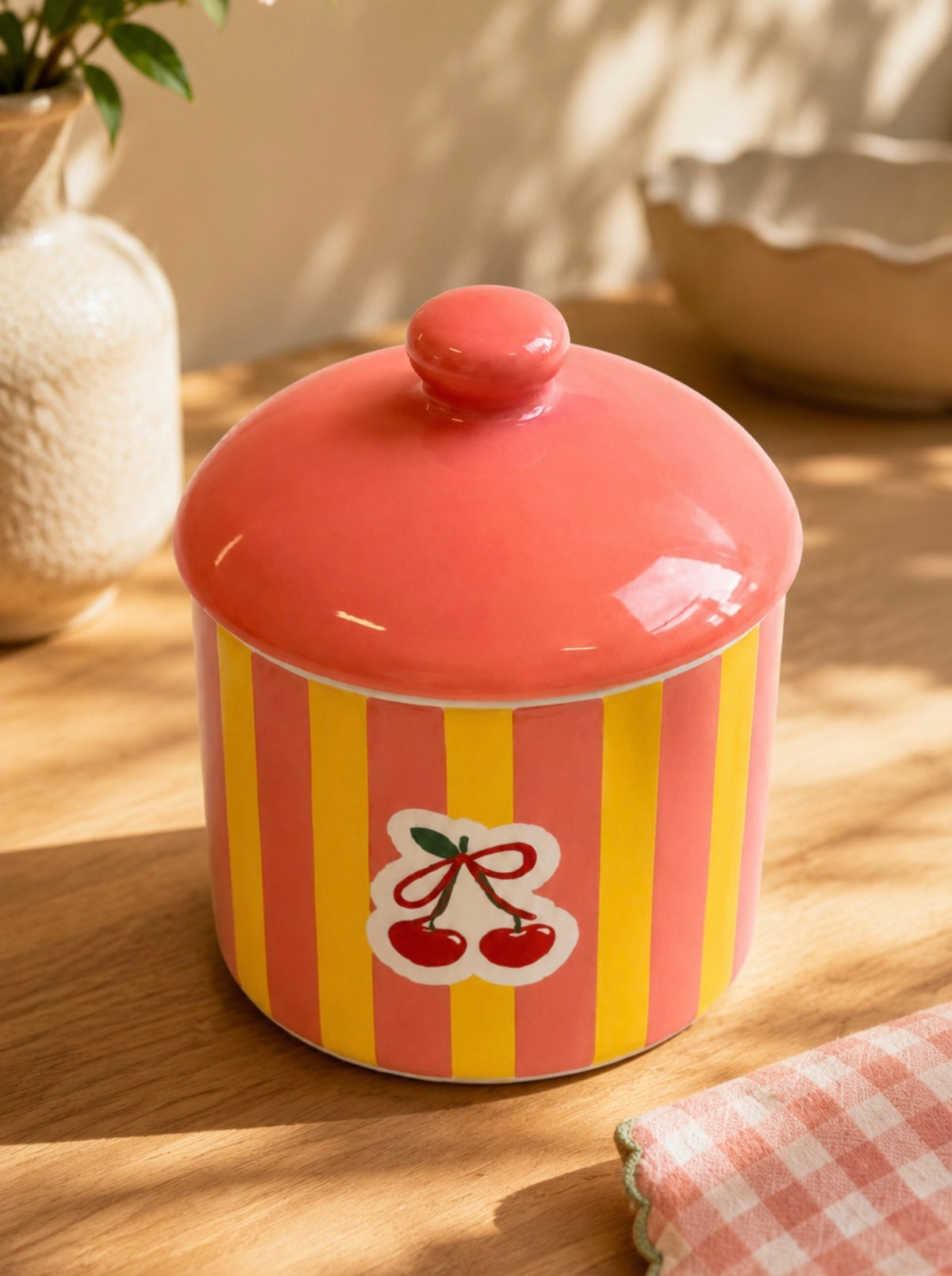 Bomboniere Decorativa Cerejas Listrada com Tampa – 17cm