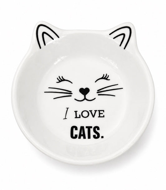 Comedouro para Gato em Cerâmica – Pratinho Gatinho “I Love Cats”