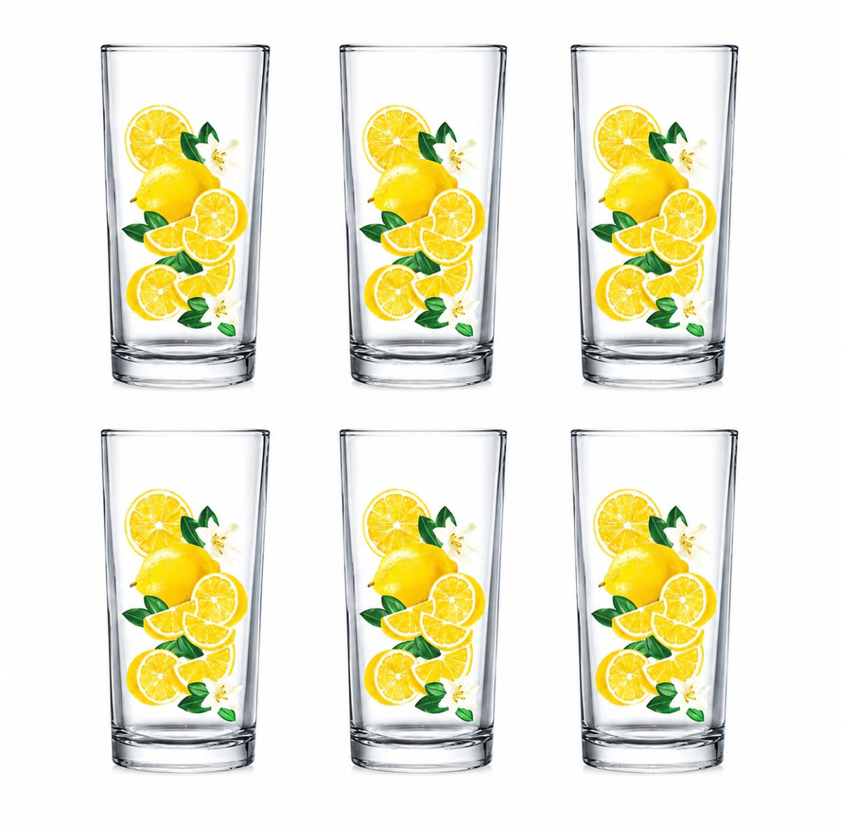 Jogo com 6 Copos de Vidro Decorados Limão 300ml