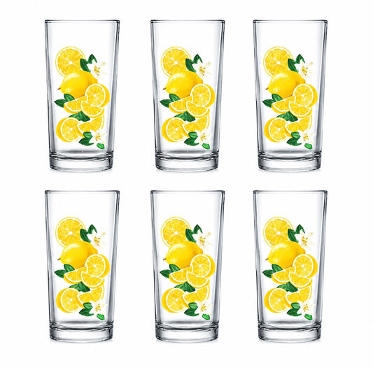 Jogo com 6 Copos de Vidro Decorados Limão 300ml