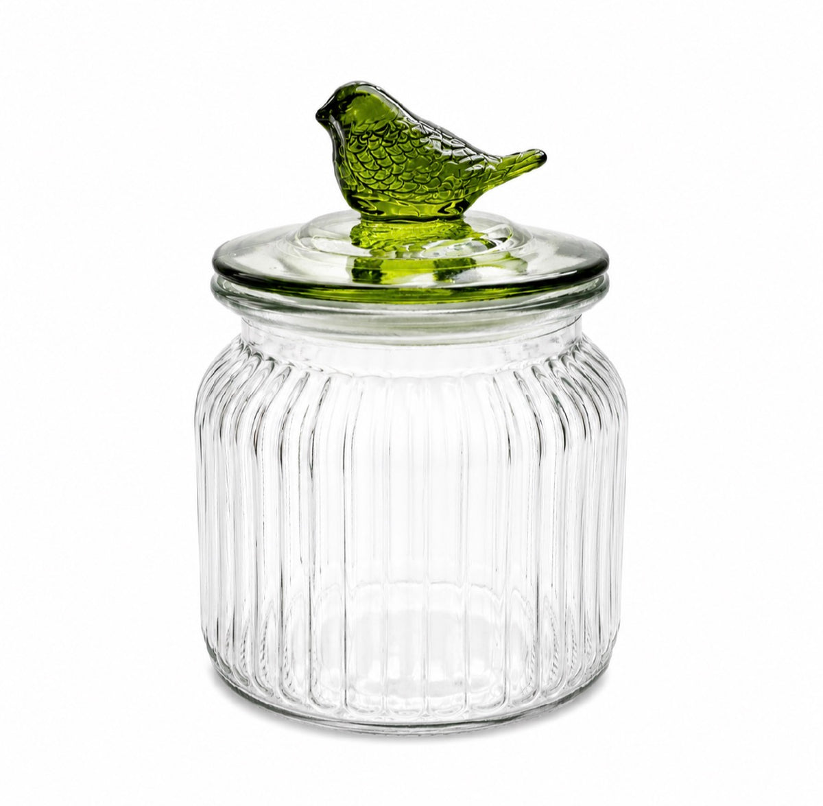 Pote de Vidro 1 Litro com Tampa Verde e Pássaro Decorativo