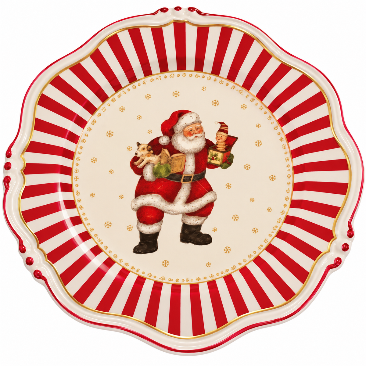 Boleira Natalina Papai Noel com Listras Vermelhas 29cm