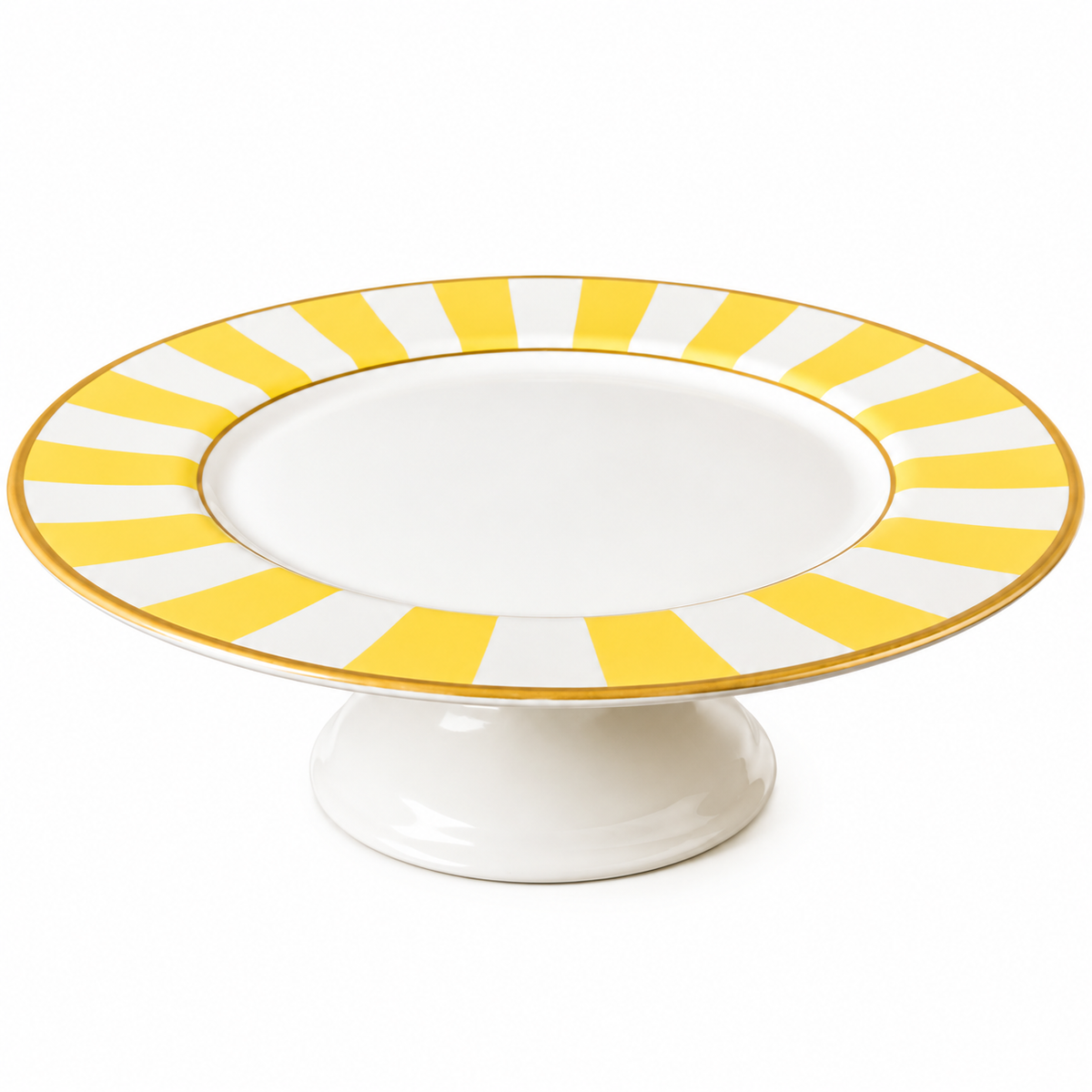 Boleira com Pé 29 cm – Listras Amarelas e Brancas com Fio Dourado