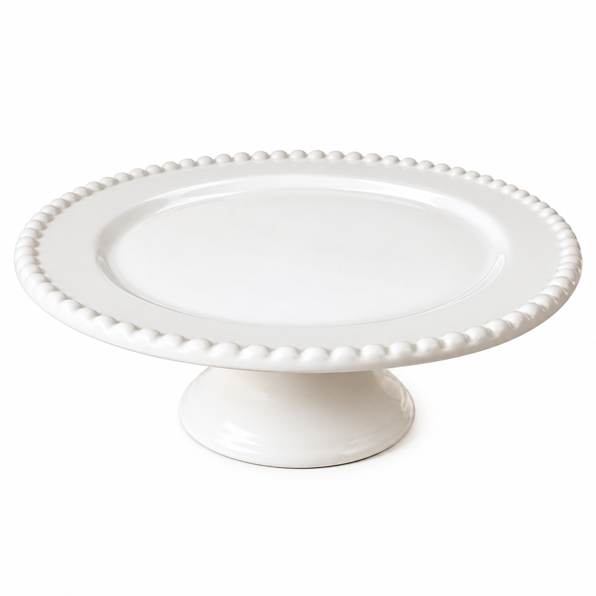 Boleira com Pé de Porcelana Branca com Borda Perolada