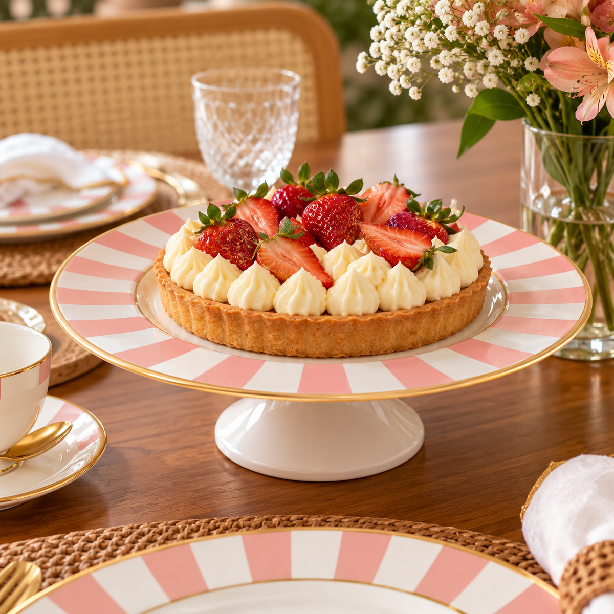 Boleira com Pé Rosa e Branco com Filete Dourado
