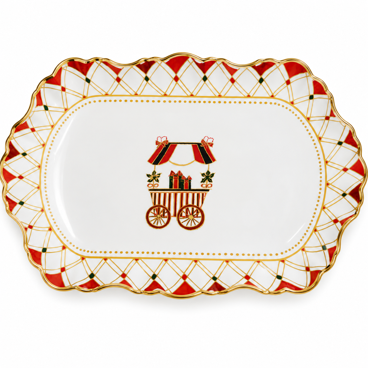 Travessa Natalina em Porcelana com Borda Dourada