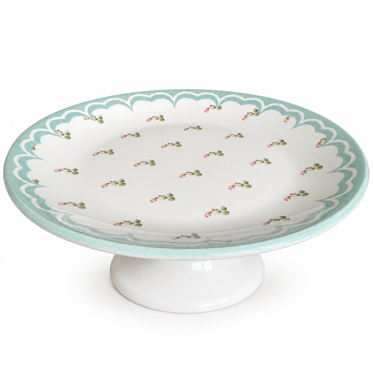 Boleira com Pé 28 cm Floral Verde Menta