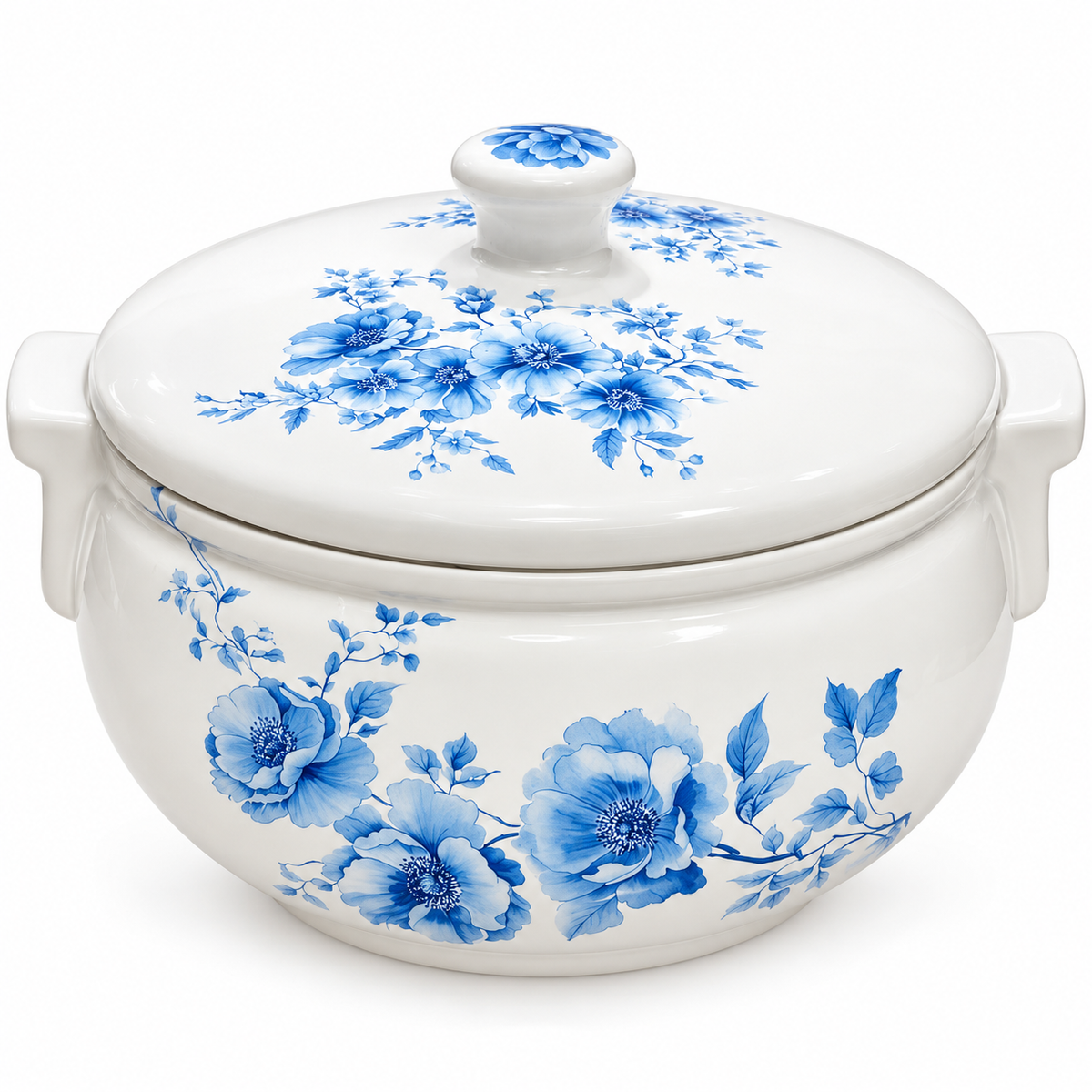 Sopeira com Tampa Floral Azul 4,5 Litros