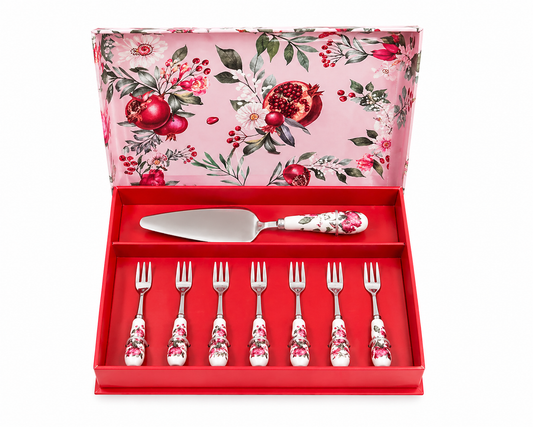 Jogo de Garfinhos com Espátula de Bolo – Floral Elegante