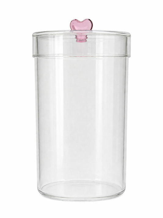 Pote Hermético Transparente 1L com Tampa e Puxador de Coração Rosa
